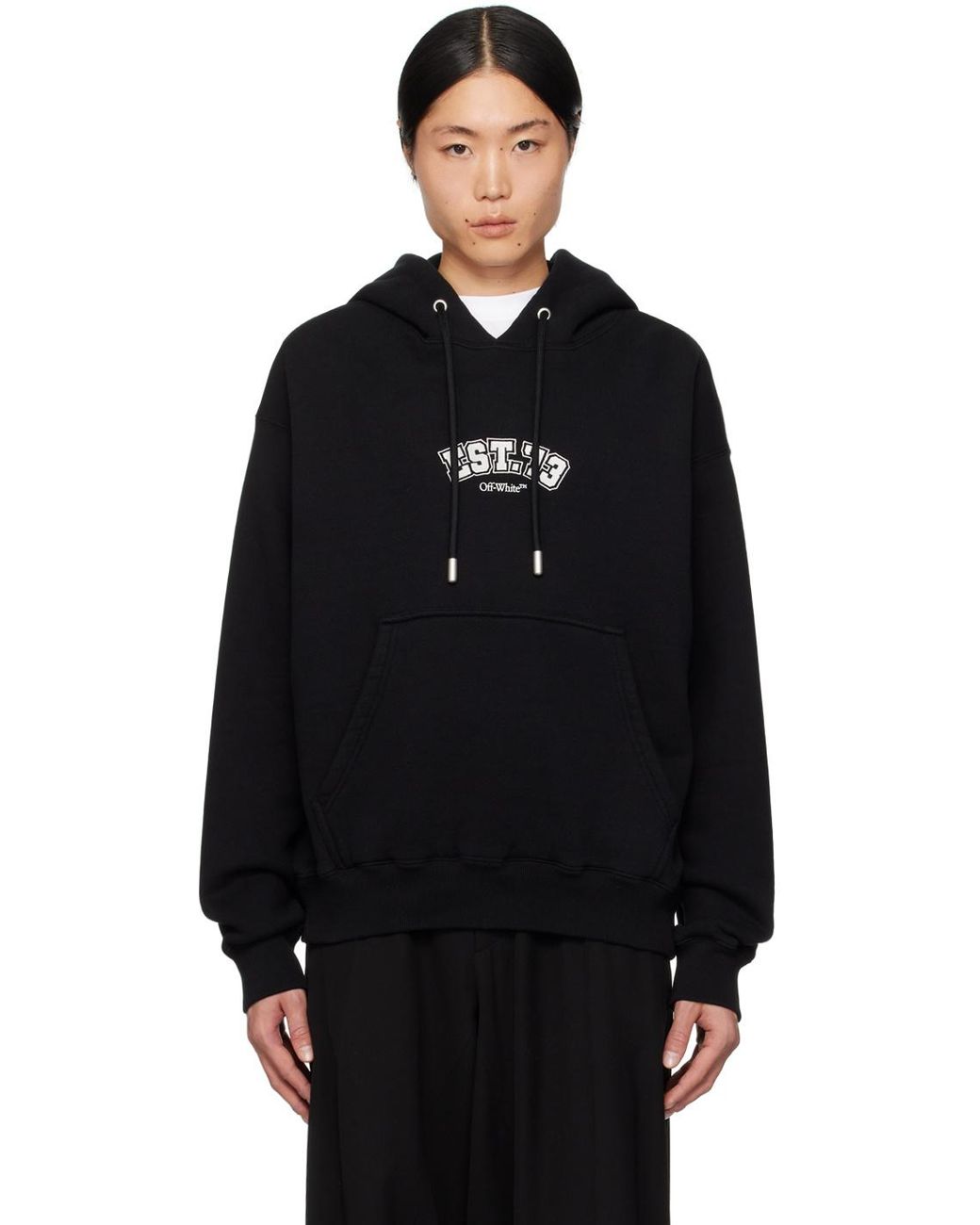 Off-White c/o Virgil Abloh Black Graphic Printed Drawstring Hoodie for men