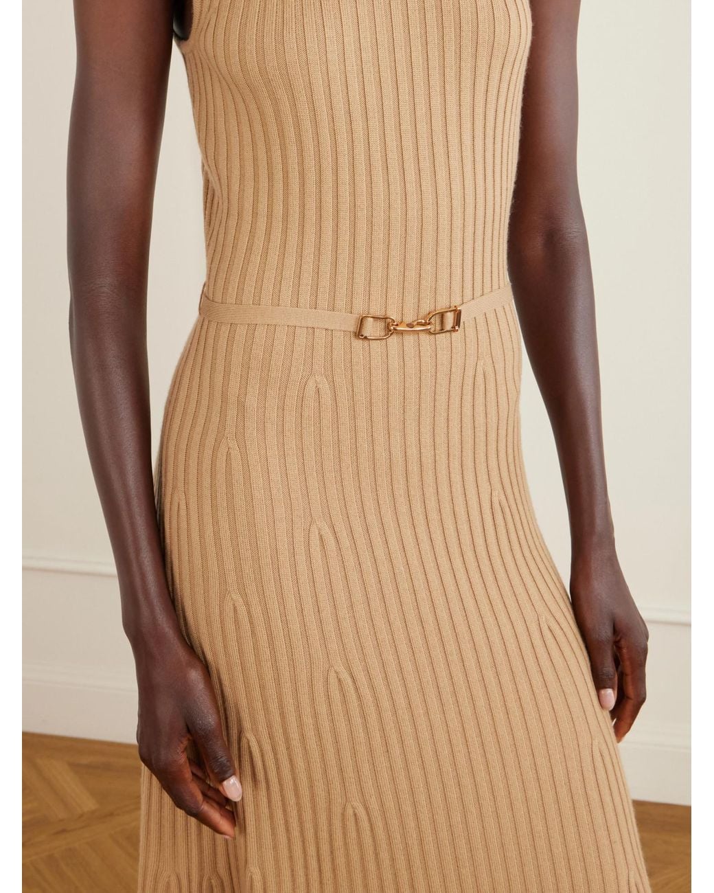 Gabriela Hearst Natural Meier Belted Ribbed Wool And Cashmere Midi Dress