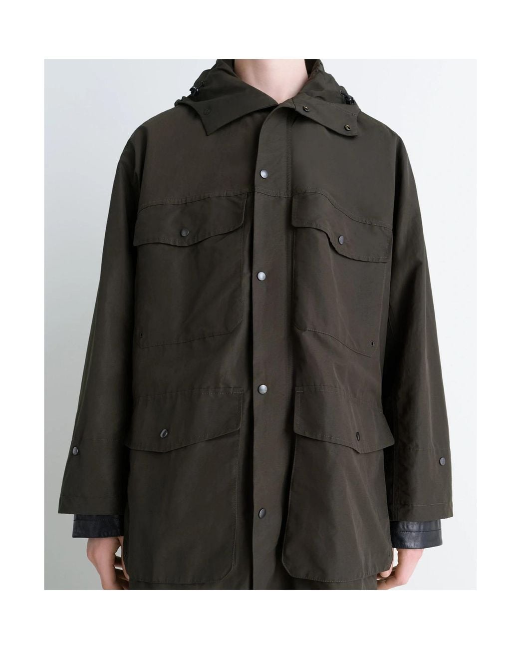 Lemaire Black Pocket-Detail Hooded Raincoat for men