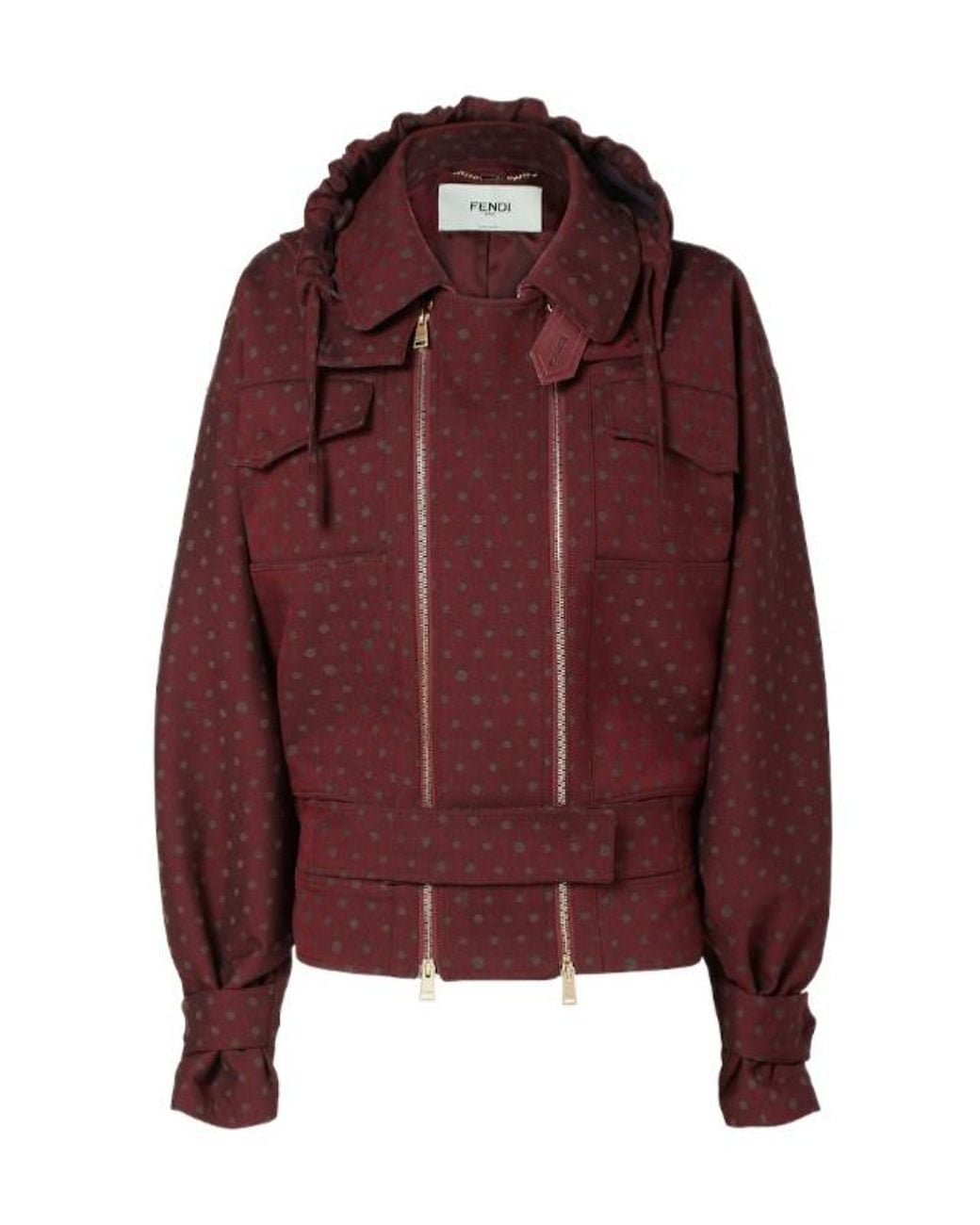 Fendi Red Burgundy Printed Wool Blouson