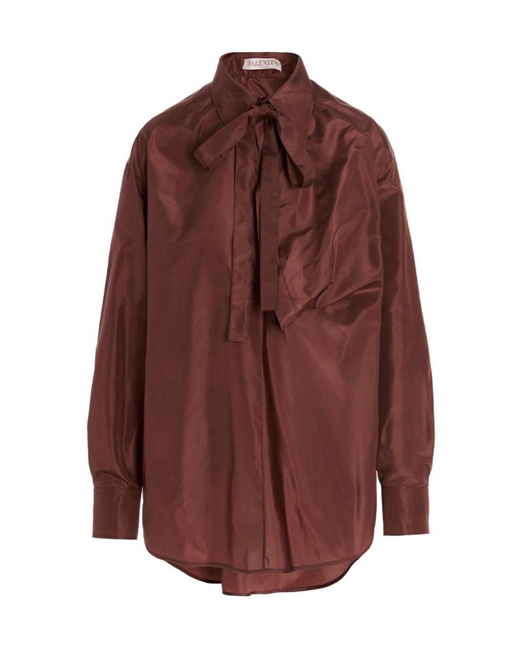 Valentino Brown Long-Sleeve Silk Shirt