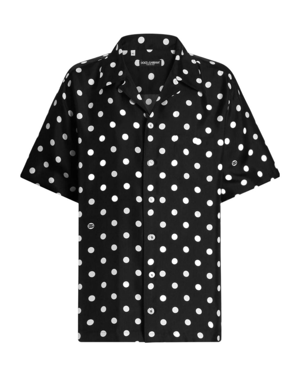 Dolce & Gabbana Black Polka Dot-Print Silk Twill Shirt for men