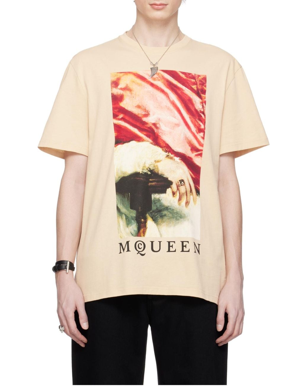 McQueen White Graphic Printed Crewneck T-Shirt for men