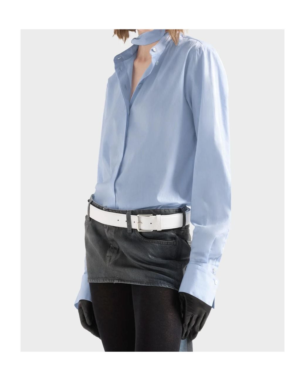 7 For All Mankind Blue Bow-Collar Long-Sleeve Shirt