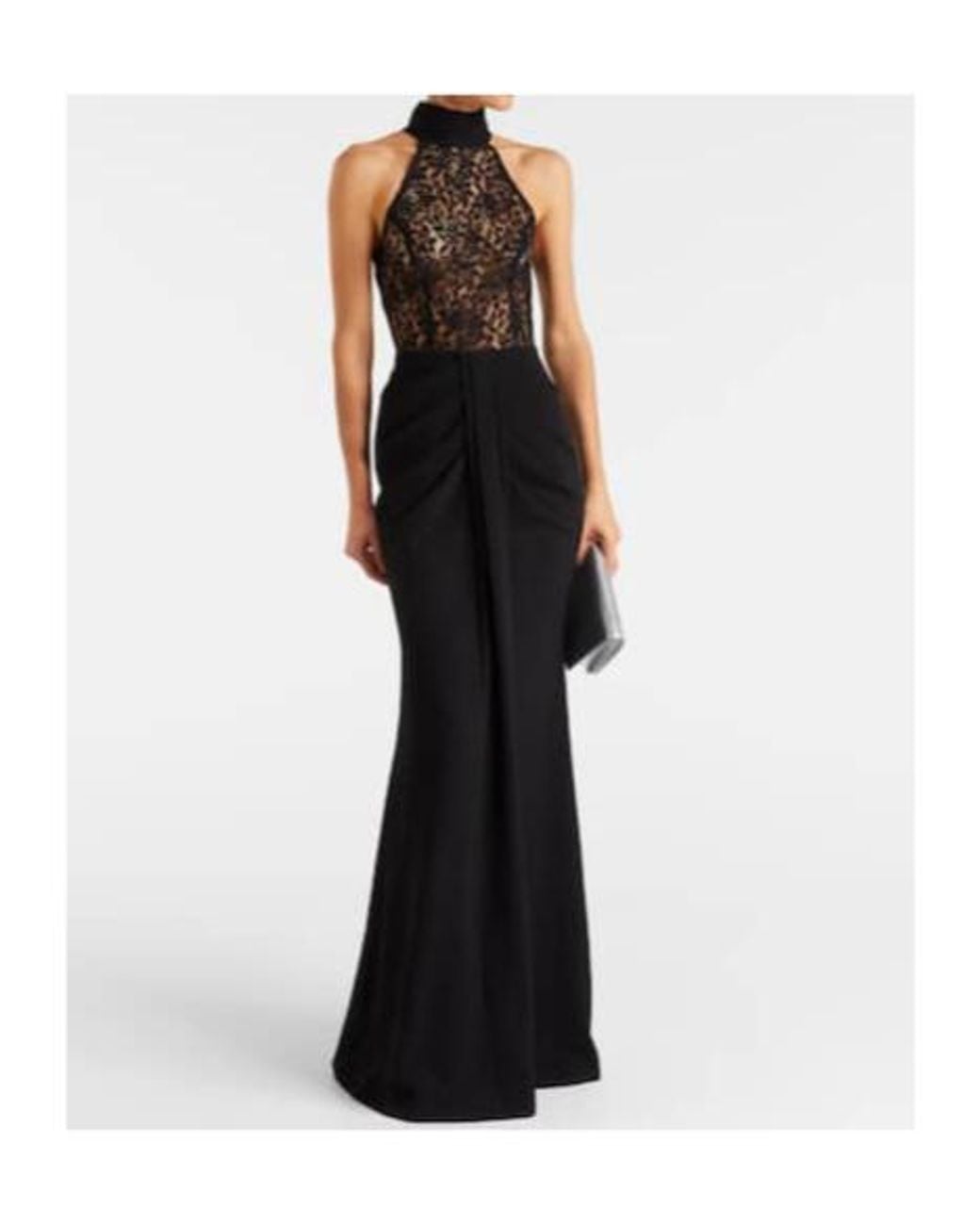 Rebecca Vallance Black Dixie Draped Halterneck Lace And Taffeta Gown