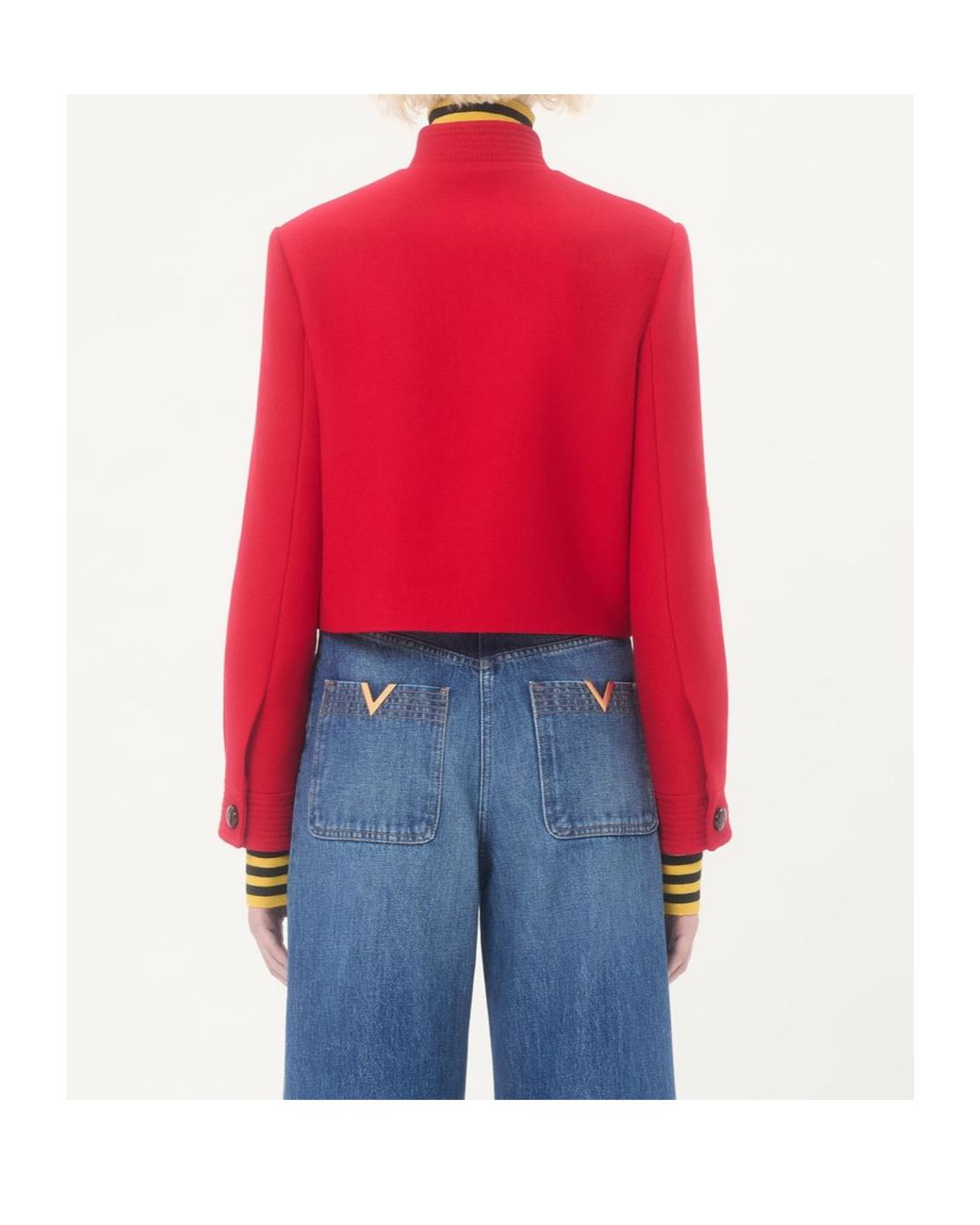 Valentino Red Drill Double Logo Plaque Button-Up Jacket