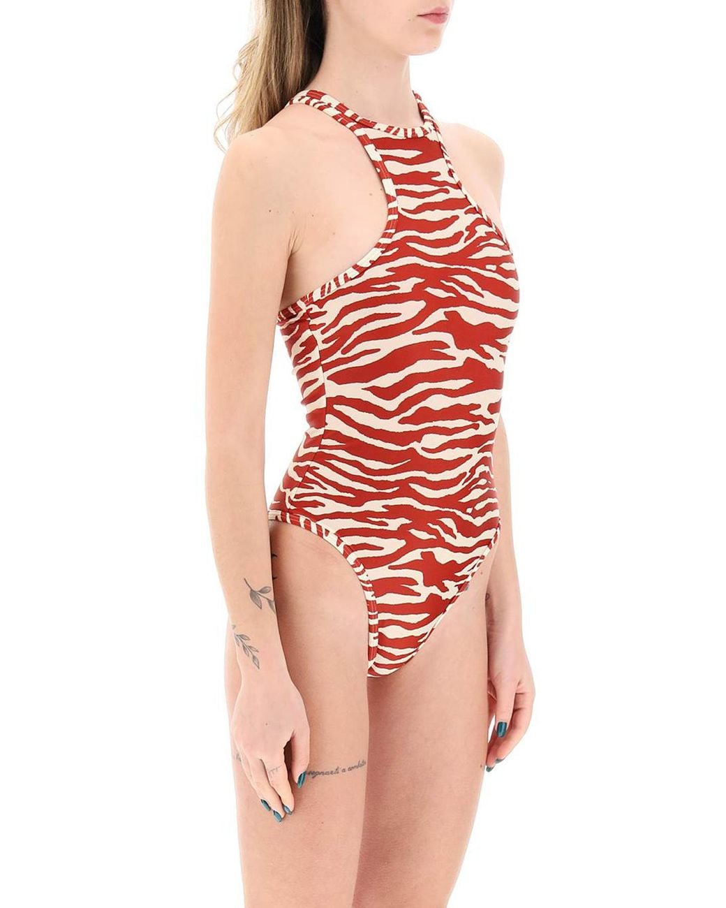 The Attico Red The Zebra-Print One-Piece Swimsuit