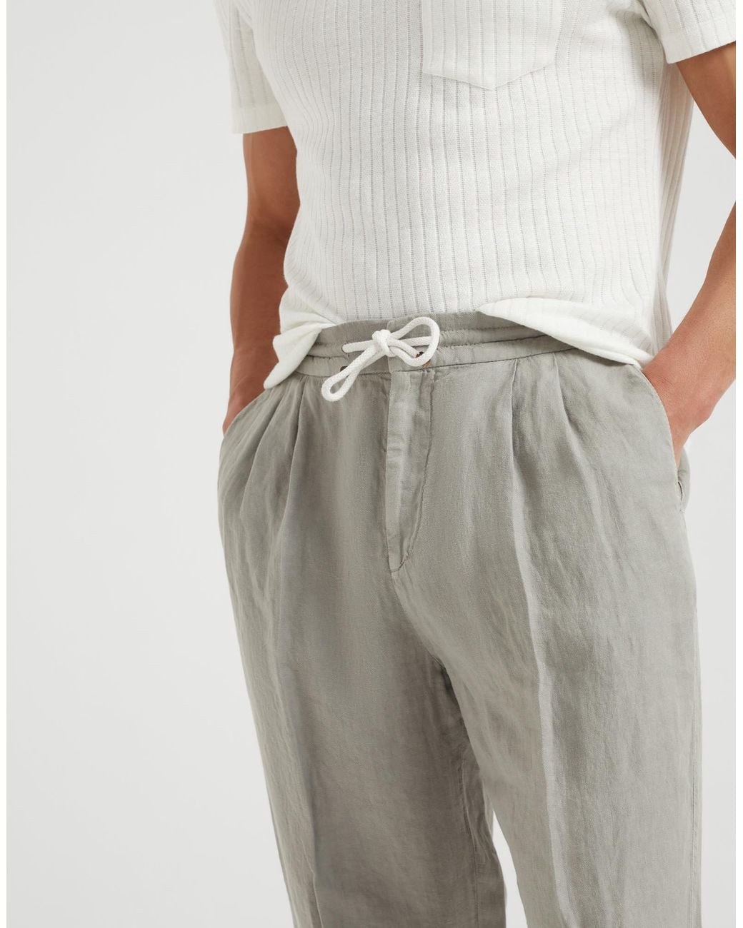 Brunello Cucinelli Gray Elasticated Waistband Drawstring Pants for men