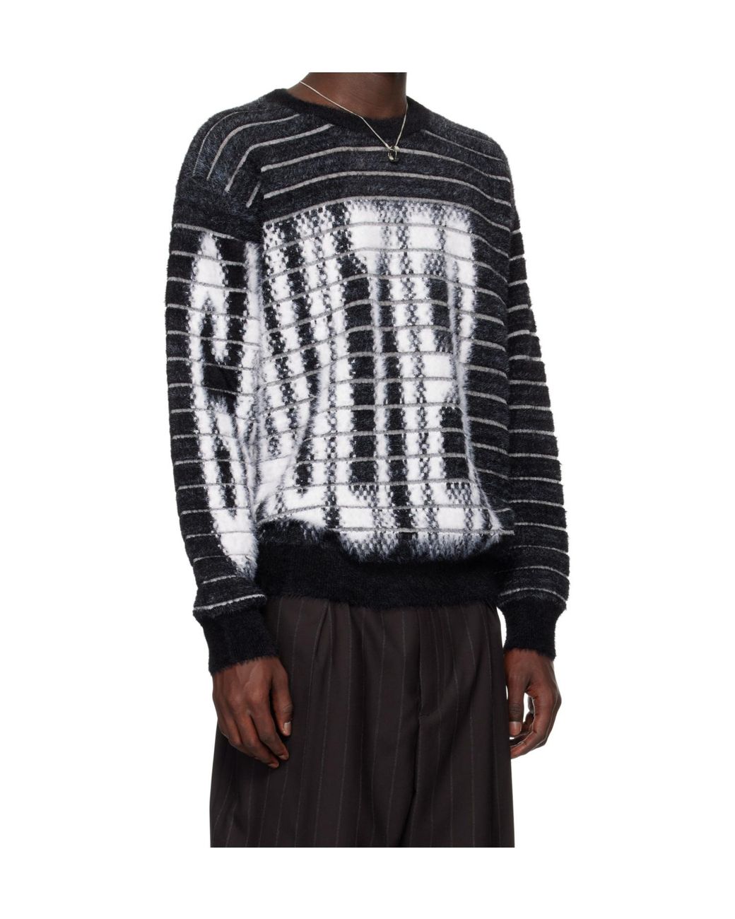 Jean Paul Gaultier Striped Jacquard Crew-Neck Sweater in Black for