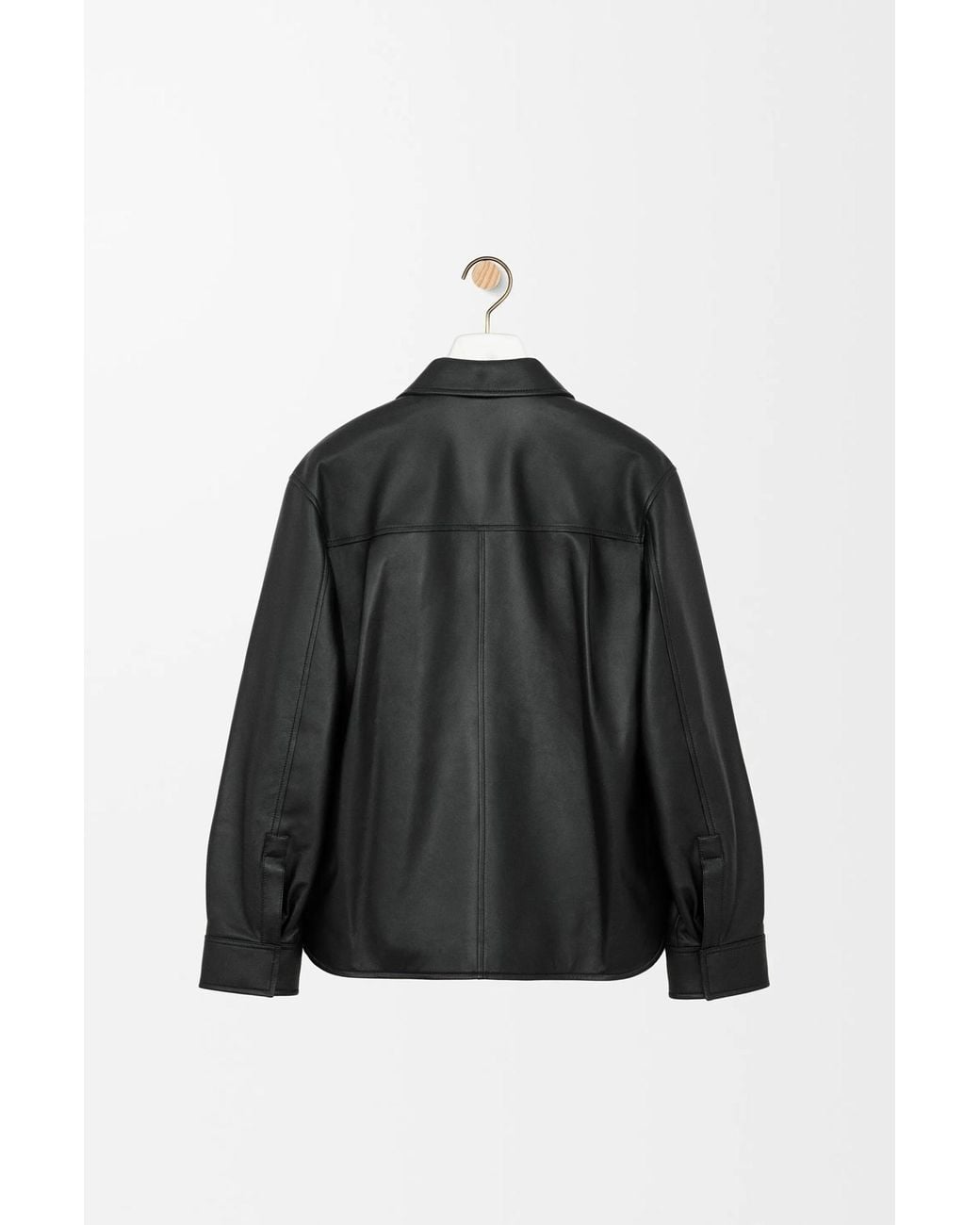 Loewe Black Curved Hem Leather Shirt for men