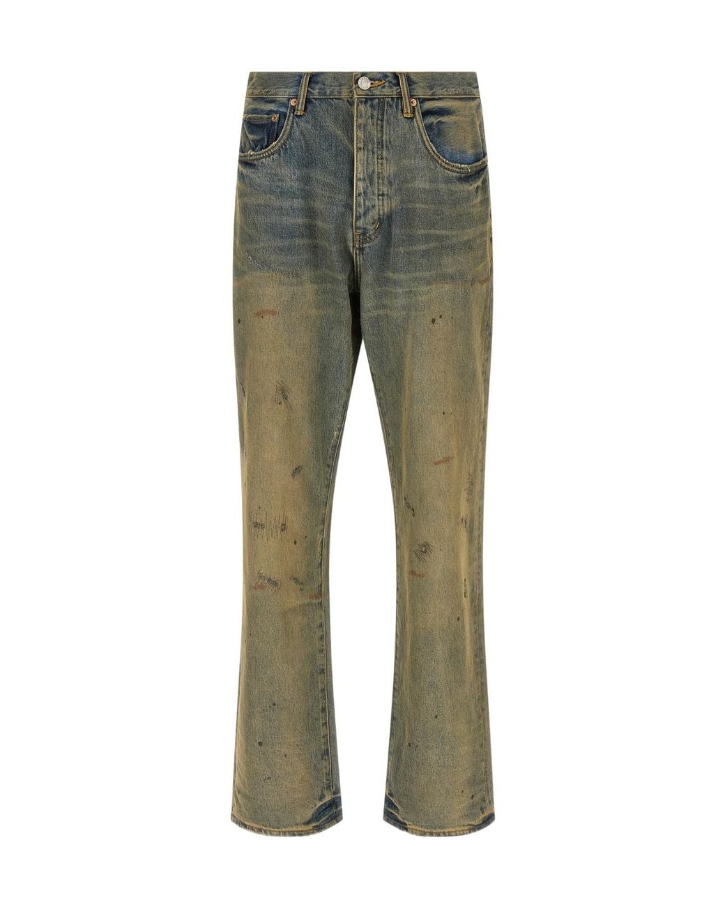Purple Brand Green Dirty Oil Repair Straight Jeans for men