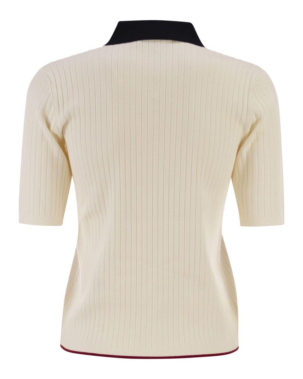Max Mara White Studio Oscuri Ribbed-Knit Polo Top
