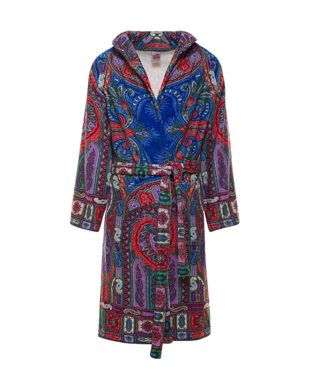 Etro Blue Home Paisley Pattern Belted Bath Robe