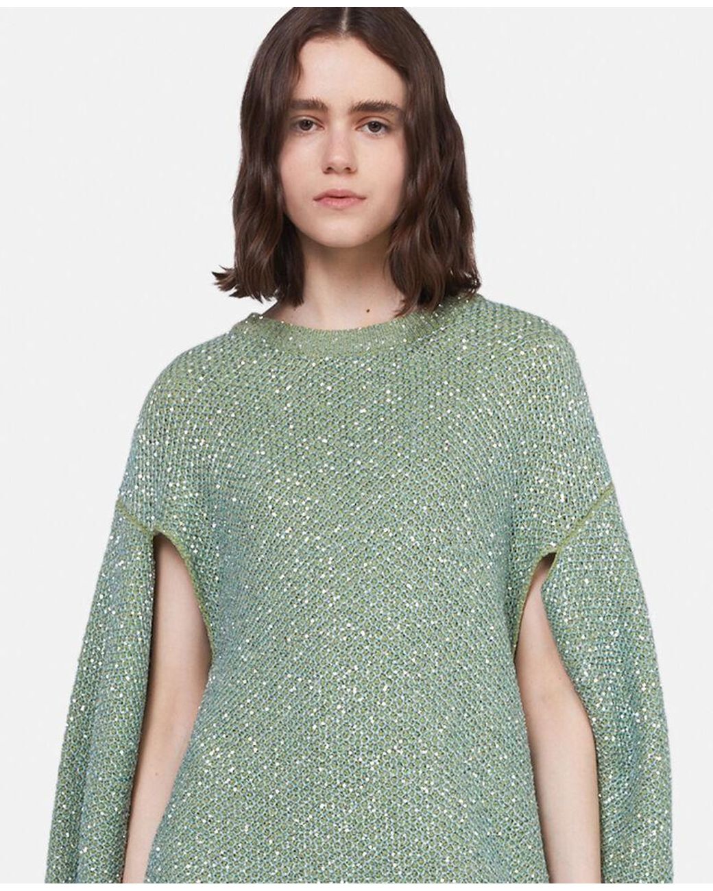 Stella McCartney Green Sequinned Knitted Cape Dress