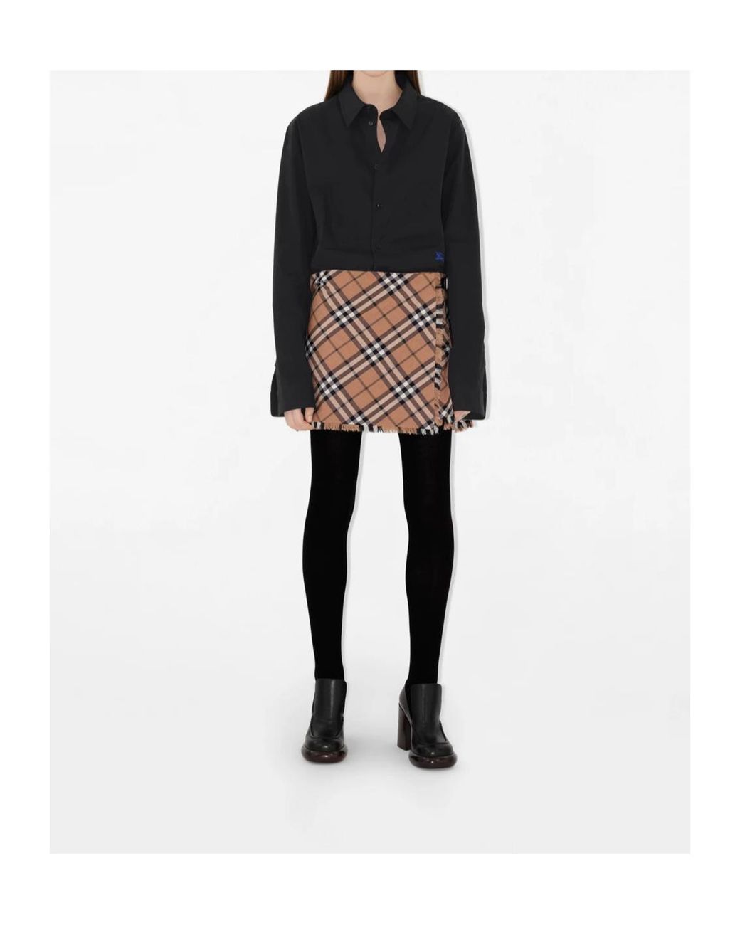 Burberry Brown Checked Pleated Mini Skirt