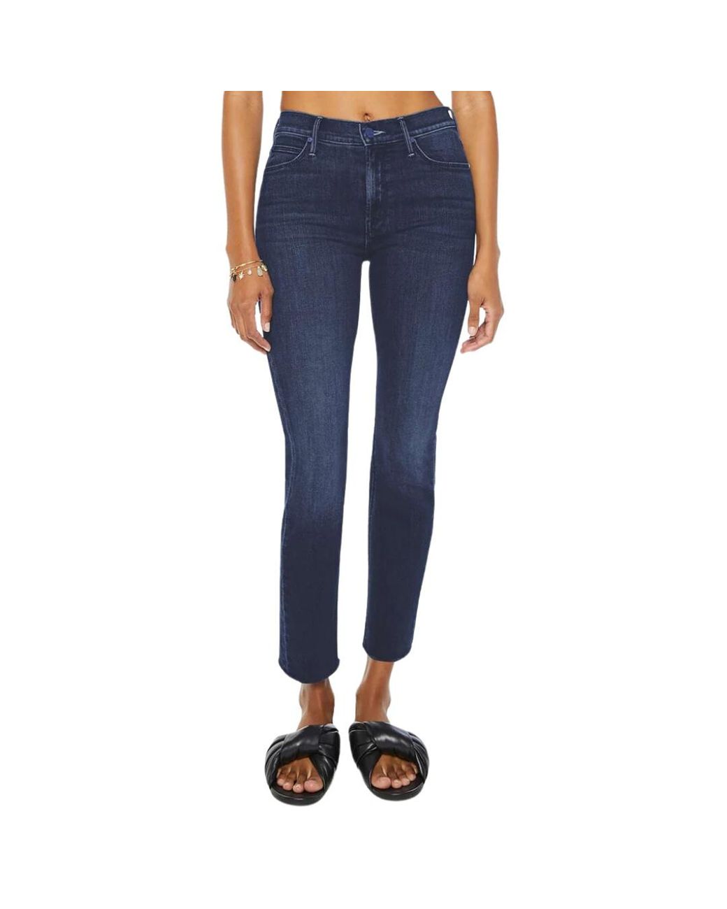 Mother Blue Mid-Rise Straight Leg Jeans