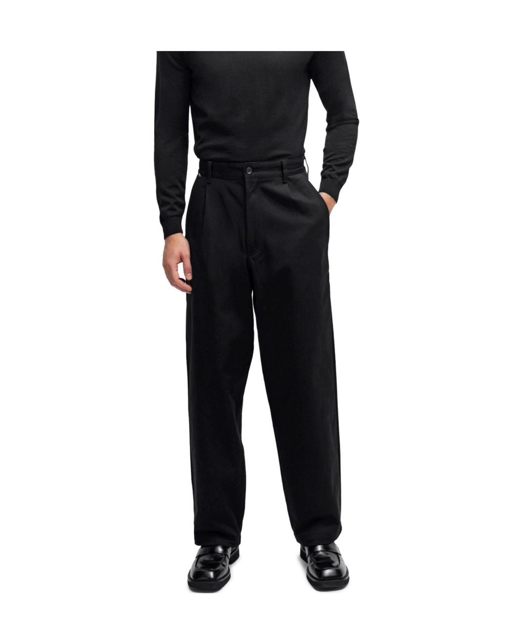 Boss Black Pleated Wideleg Trousers for men