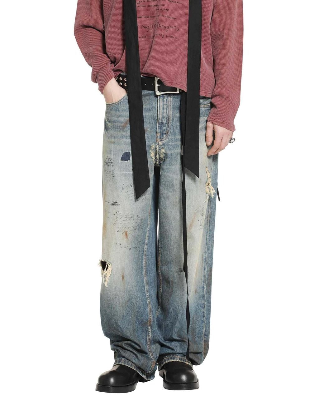 Ann Demeulemeester Multicolor Distressed Loose Jeans for men
