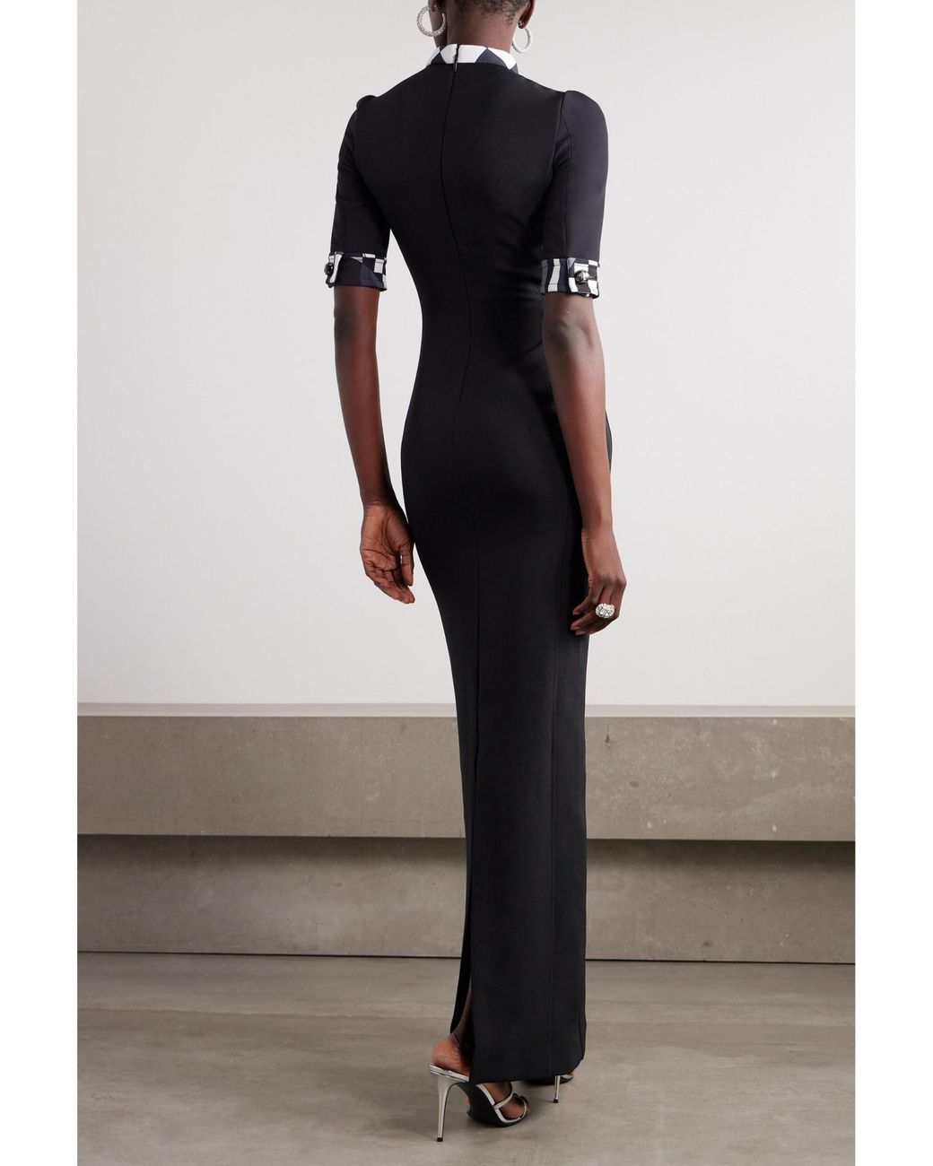 Emilio Pucci Black Checked Stretch-Crepe Maxi Dress