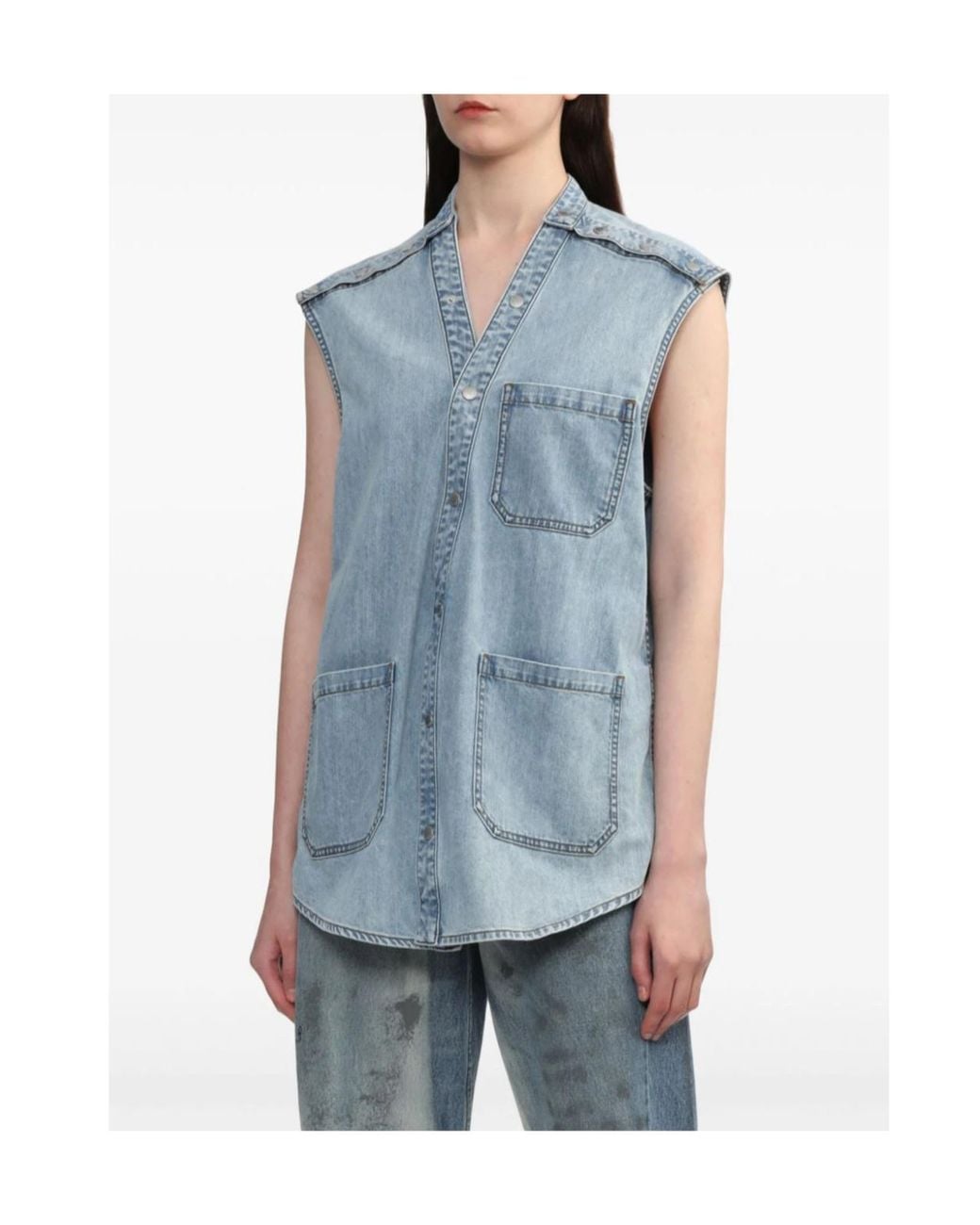 Y. Project Blue Decal Denim Vest