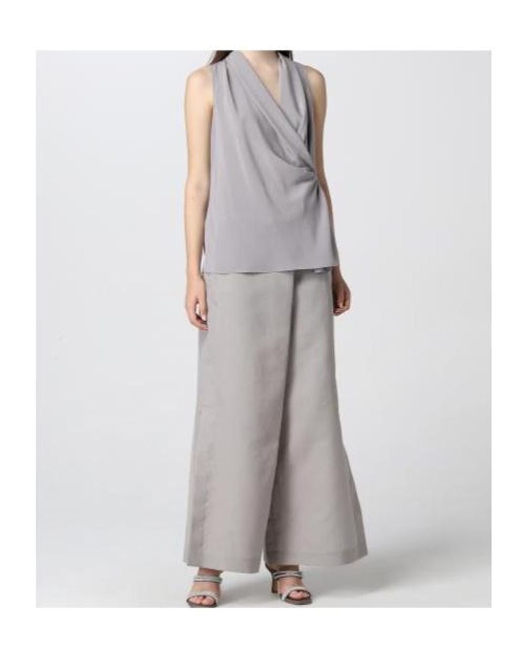 Giorgio Armani Gray Silk Sleeveless Wrap Blouse