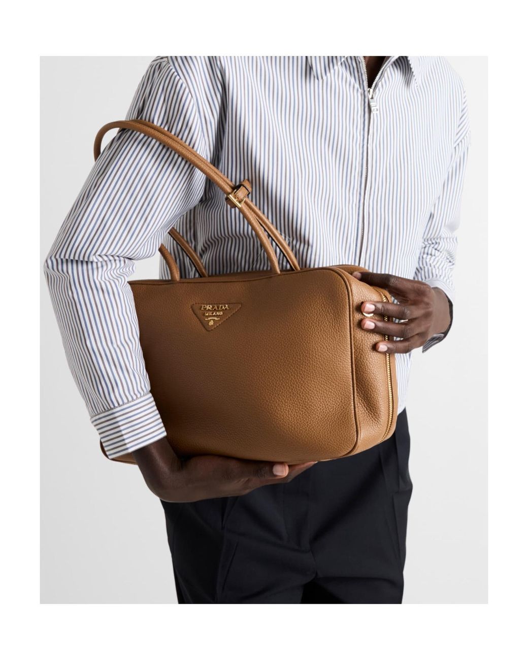 Prada Brown Zip-Up Top Handle Bag