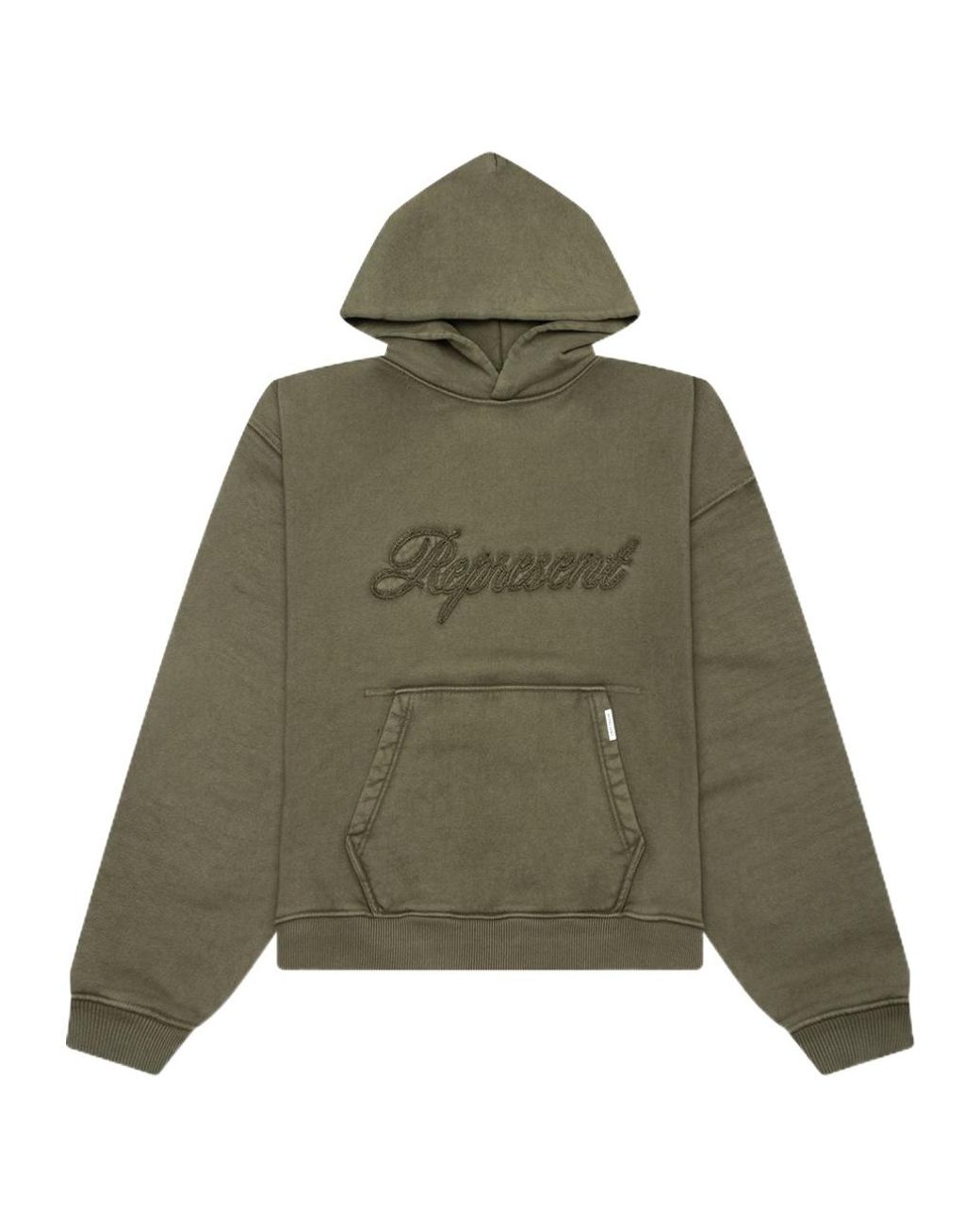 Represent Green Logo Embroidered Long Sleeved Hoodie for men