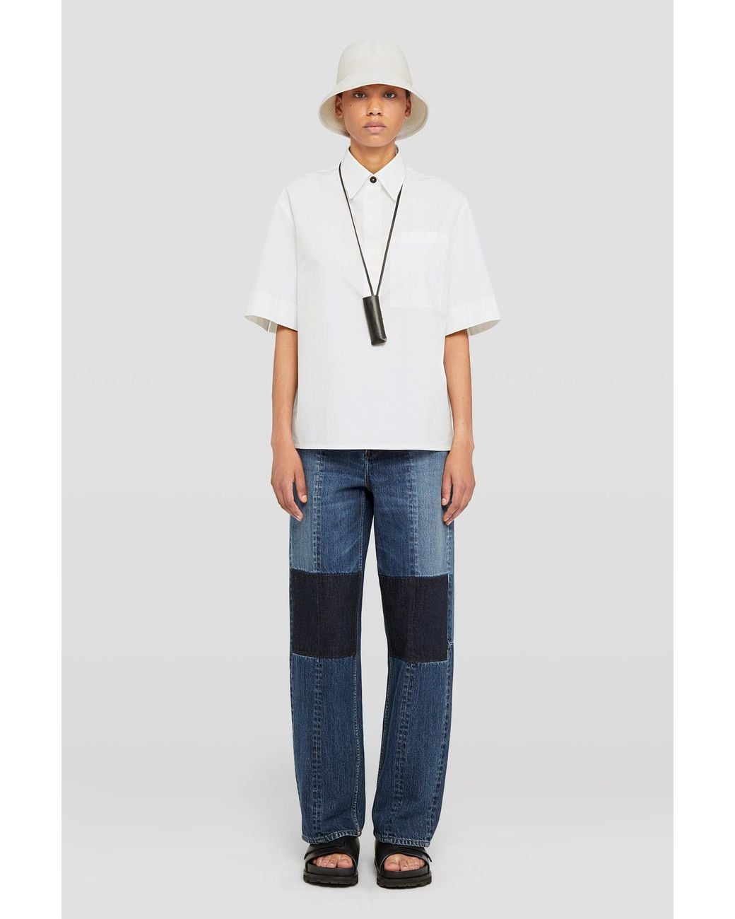 Jil Sander Blue Patchwork Straight-Leg Jeans