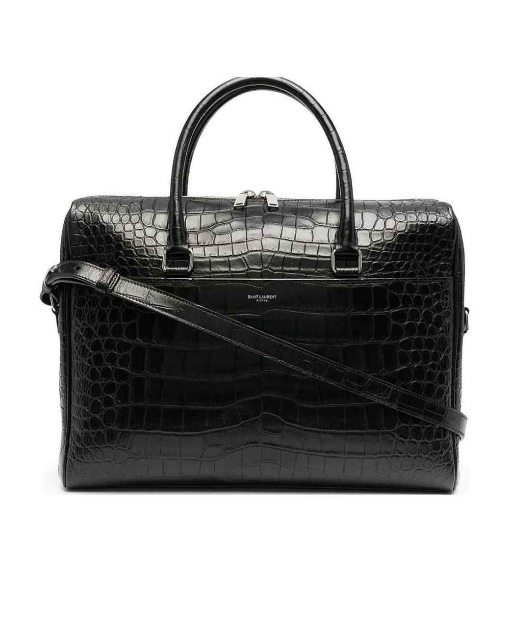 Saint Laurent Black Crocodile-Effect Leather Briefcase for men