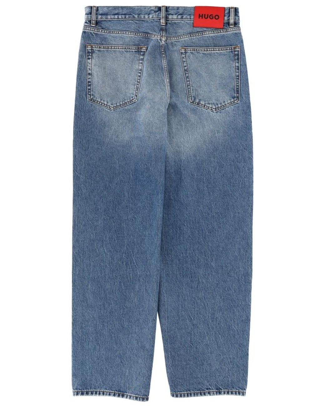 Boss Blue Hugo Logo Patch Straght Leg Jeans for men