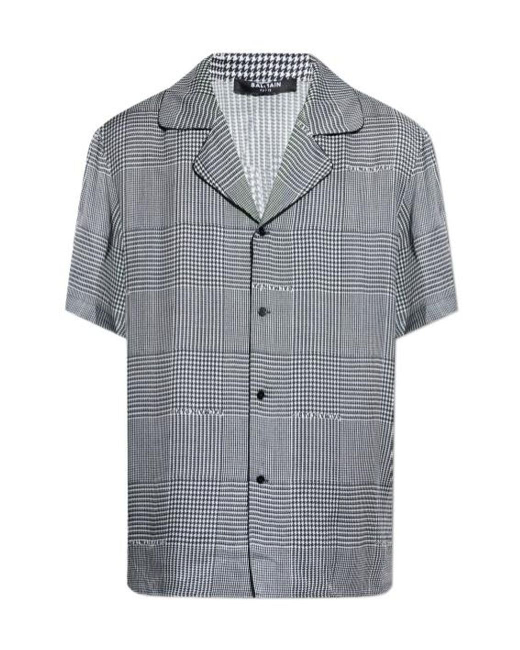 Balmain Gray Houndstooth Short-Sleeve Shirt for men