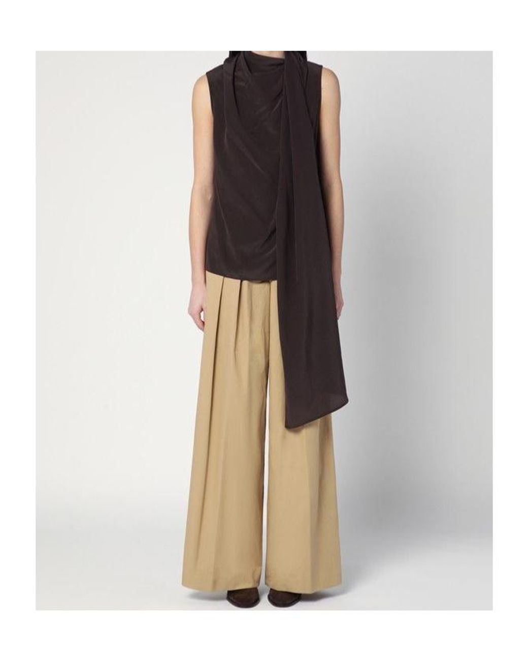 P.A.R.O.S.H. Brown Sleeveless High-Neck Top