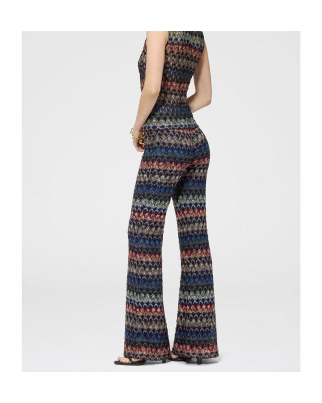 Missoni Black Flare Viscose Lamé Trousers With Lace Motif