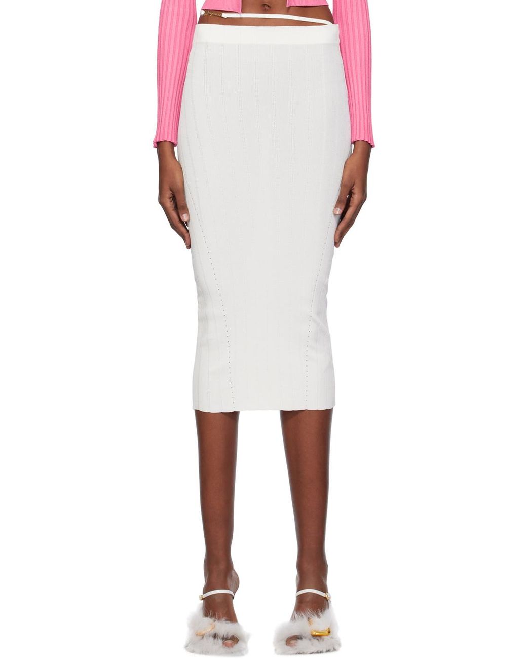 Jacquemus White Pralu Ribbed Skirt