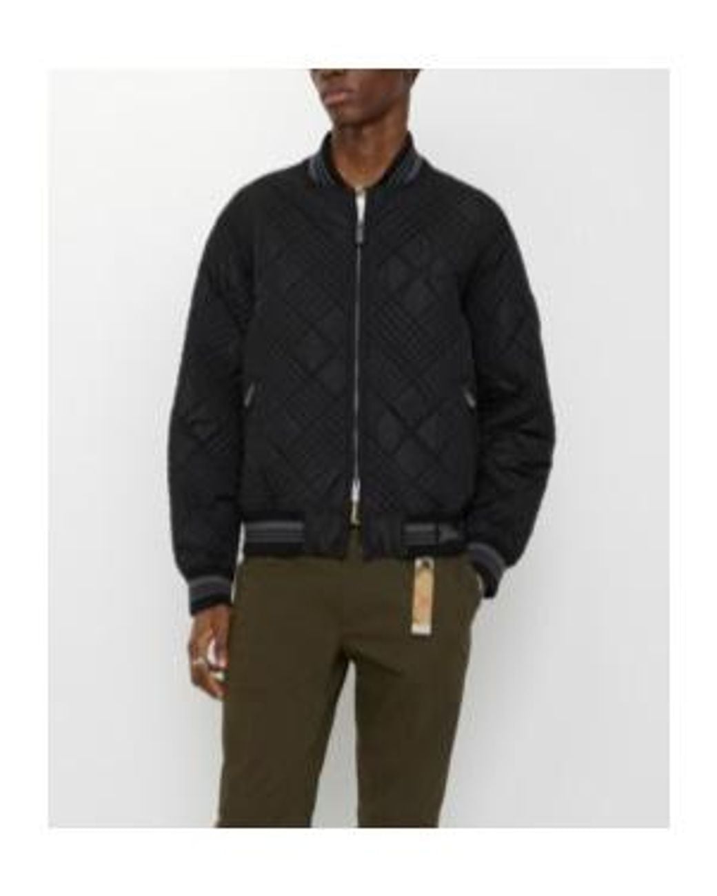 Burberry Black Micro Check-Stitch Rakewood Bomber Jacket for men