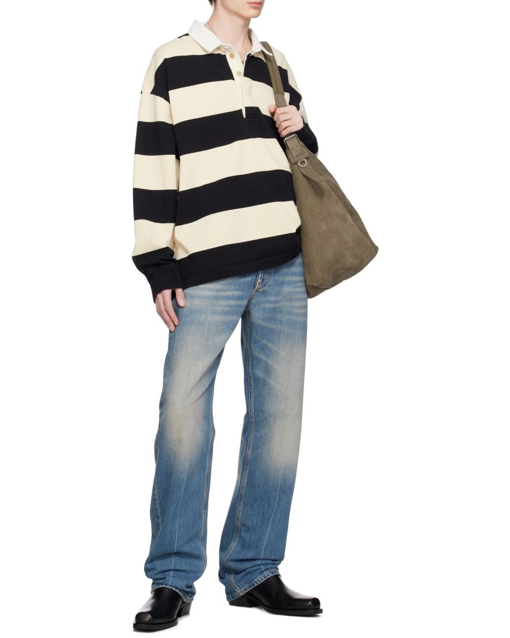 McQueen Black Oversized Striped Polo Shirt for men