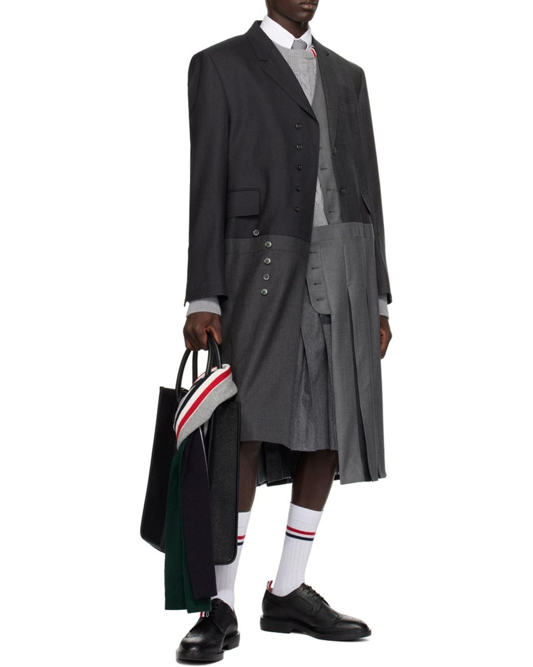 Thom Browne Gray Rwb-Striped Cable-Knitted Crewneck Jumper for men