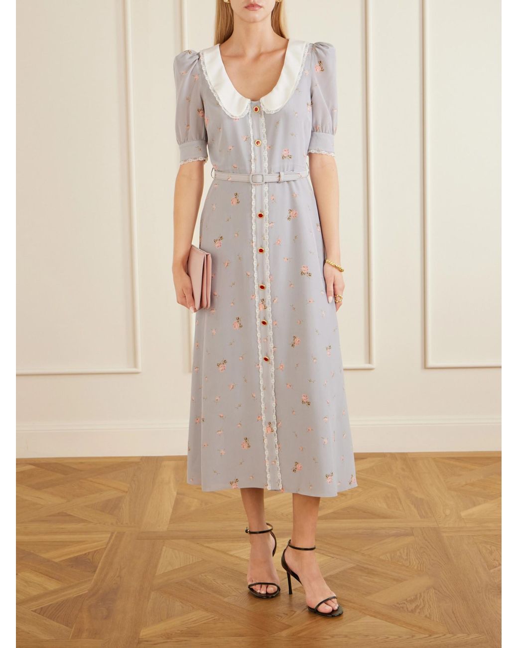 Alessandra Rich Gray Chine Midi Dress