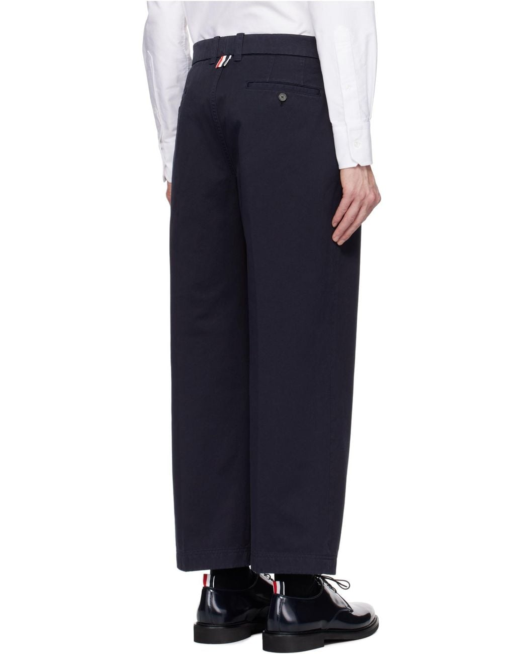 Thom Browne Blue Pressed Crease Tapered Leg Chinos for men