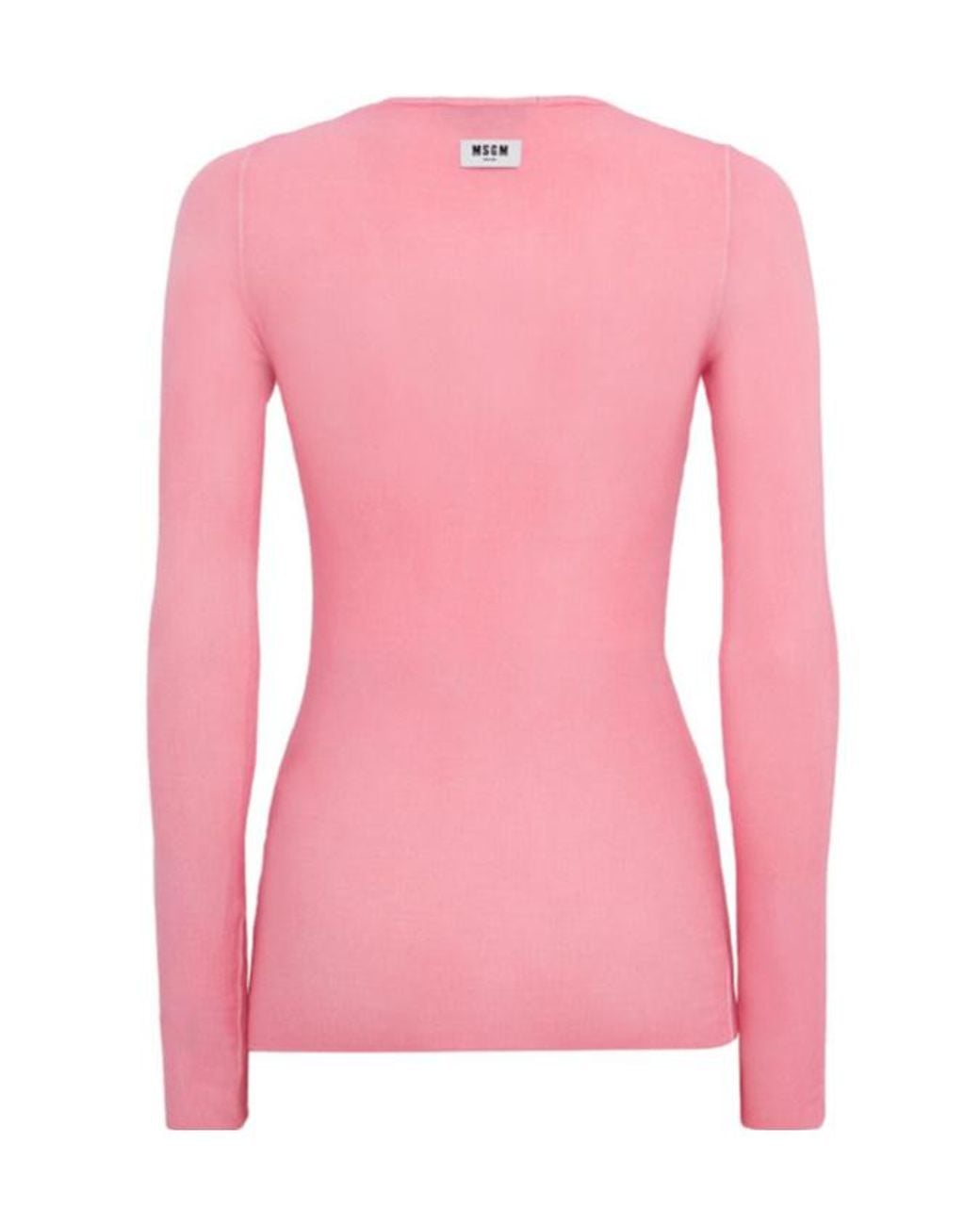 MSGM Pink Ribbed Long Sleeve Stretch T-Shirt