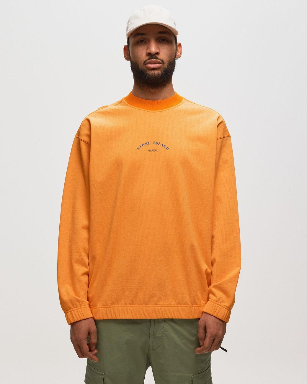 Stone Island Orange Logo-Printed Crewneck Sweatshirt for men