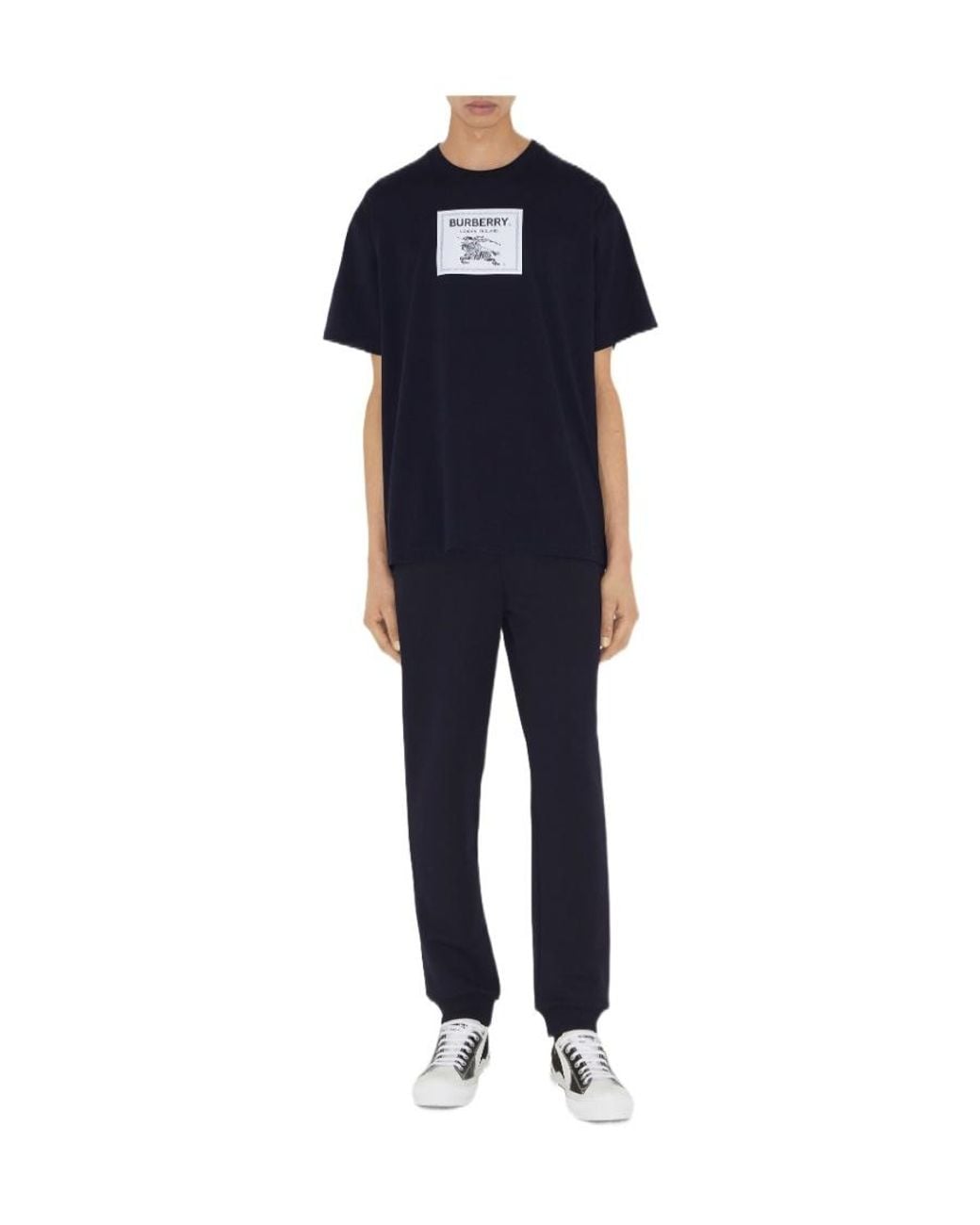 Burberry Blue Logo Detailed Crewneck T-Shirt for men