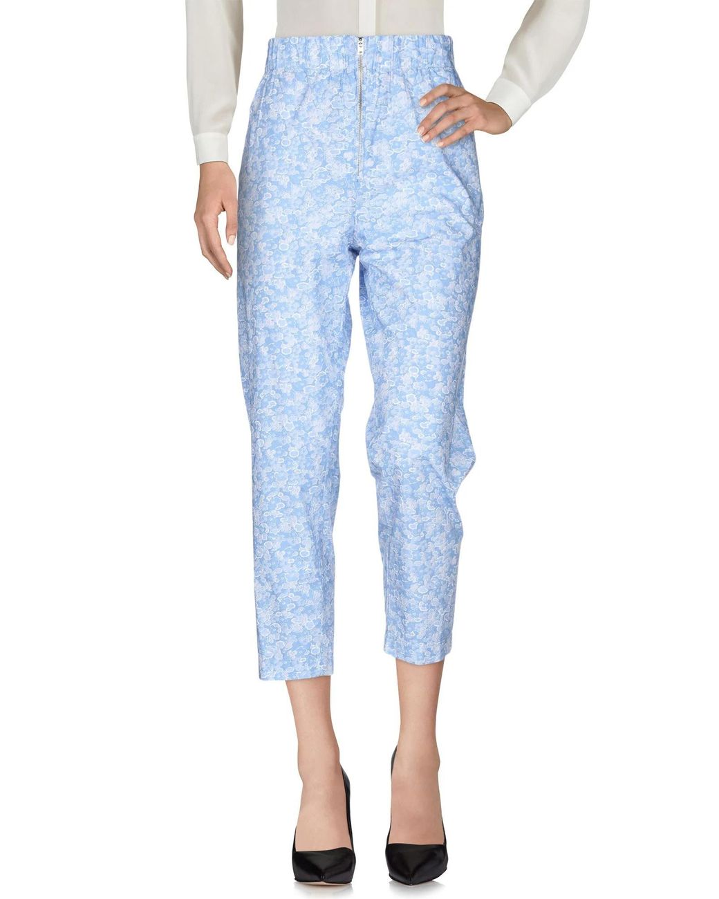 Ganni Blue High-Waist Straight-Leg Floral Pants