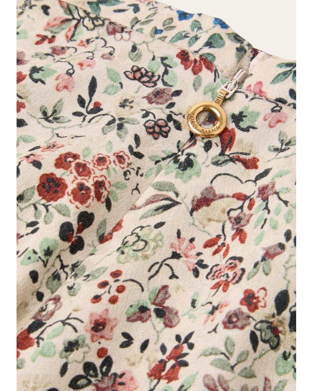 Loro Piana Natural Floral Printed Midi Skirt