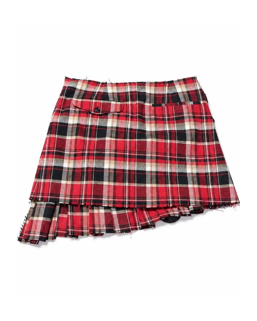 Ann Demeulemeester Red Tabea Mini Wrap Kilt Skirt Heavy Check Flannel