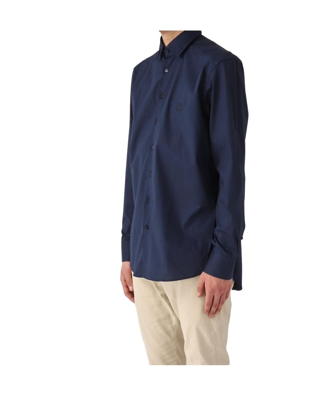 Etro Blue Pegaso Embroidered Buttoned Poplin Shirt for men