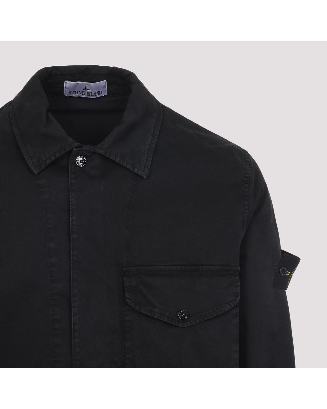 Stone Island Black Logo Patch Long Sleeved Shirt Jacket for men