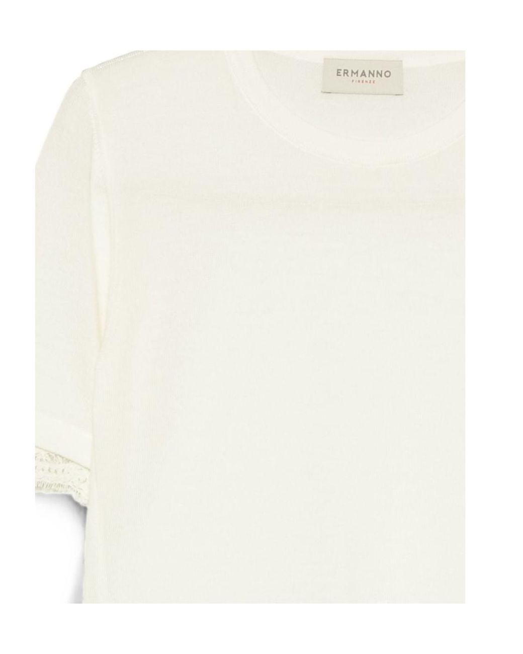 ERMANNO FIRENZE White Short-Sleeve Lace-Trim Top