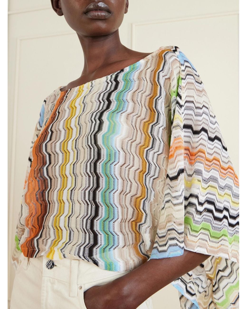 Missoni White Striped Crochet-Knit Top