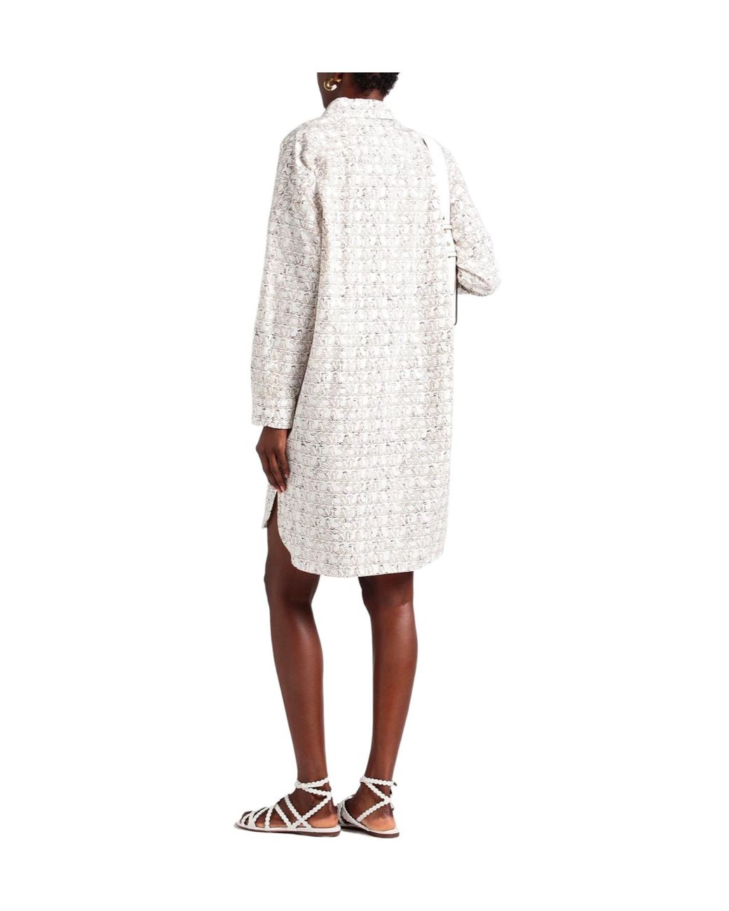 Max Mara White Colorful Long-Sleeve Shirt Dress